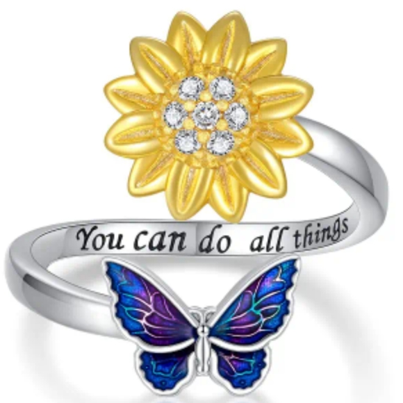 Creative Butterflies And Sunflowers Adjustable Opening Ring Perfect Gift - Picture 2 of 7